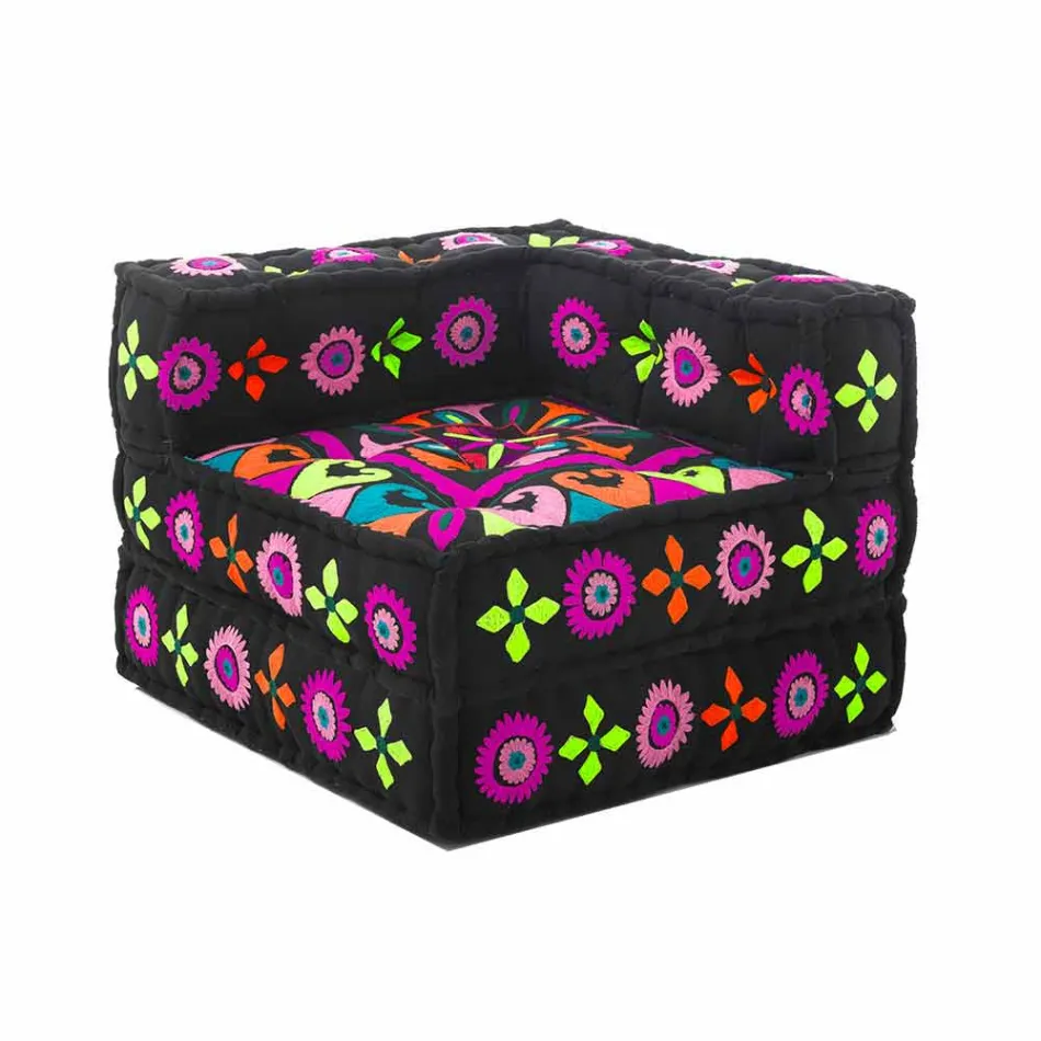 Chaise Longue Armchair von Ethnic Design aus Patchwork-Baumwolle für Wohnzimmer - Fiber Viadurini