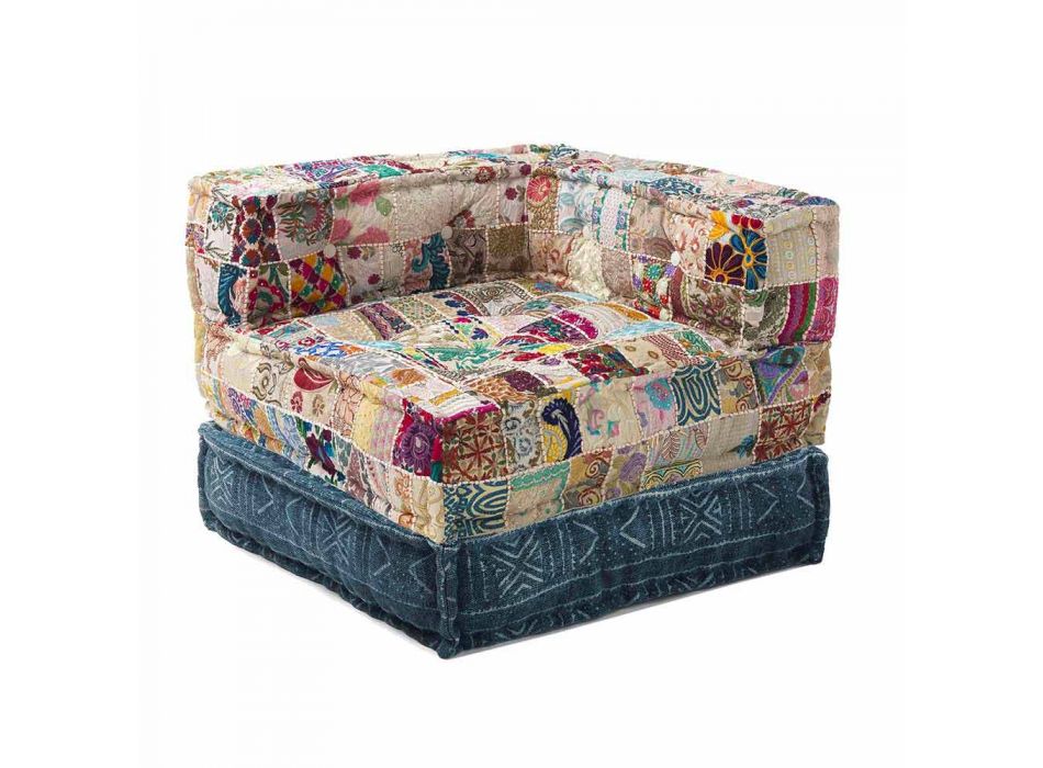 Chaise Longue Armchair von Ethnic Design aus Patchwork-Baumwolle für Wohnzimmer - Fiber Viadurini