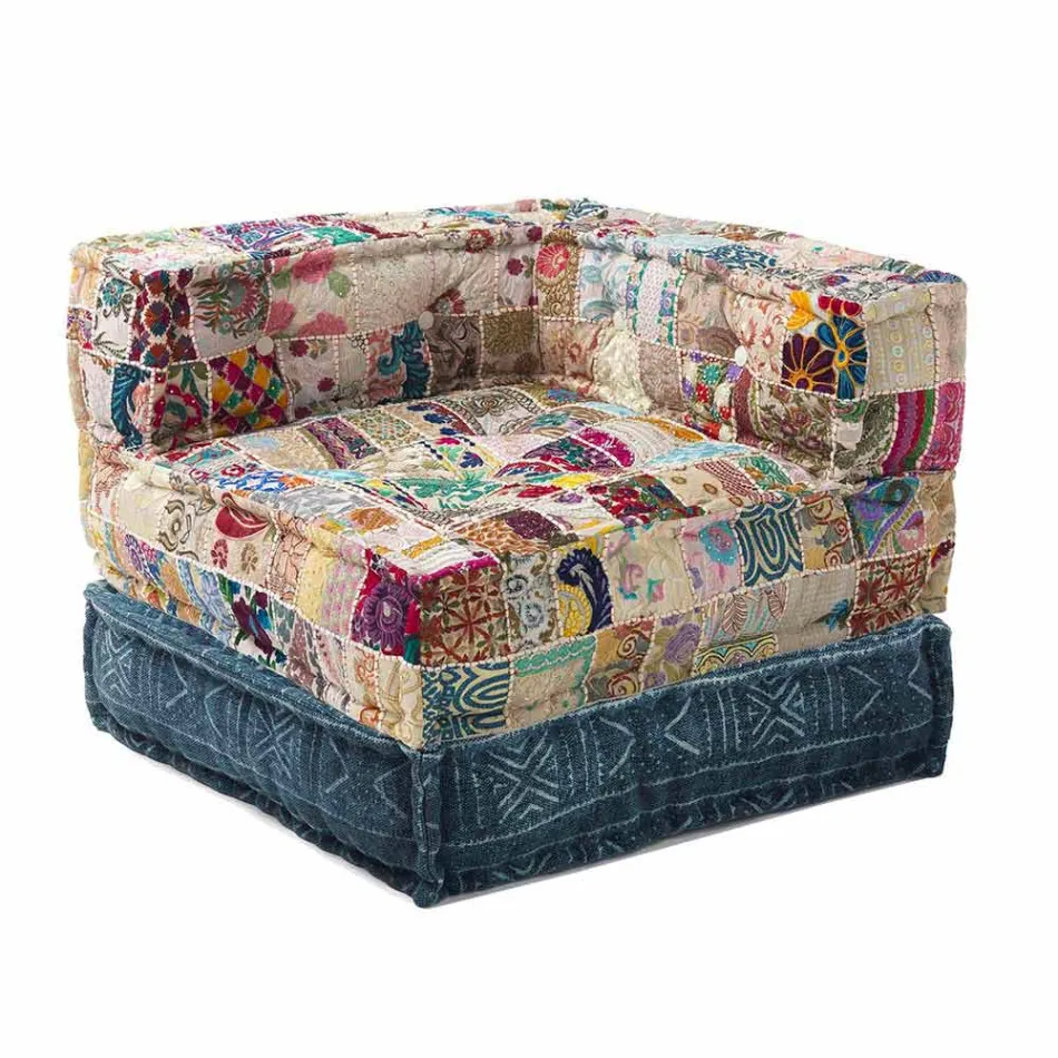 Chaise Longue Armchair von Ethnic Design aus Patchwork-Baumwolle für Wohnzimmer - Fiber Viadurini