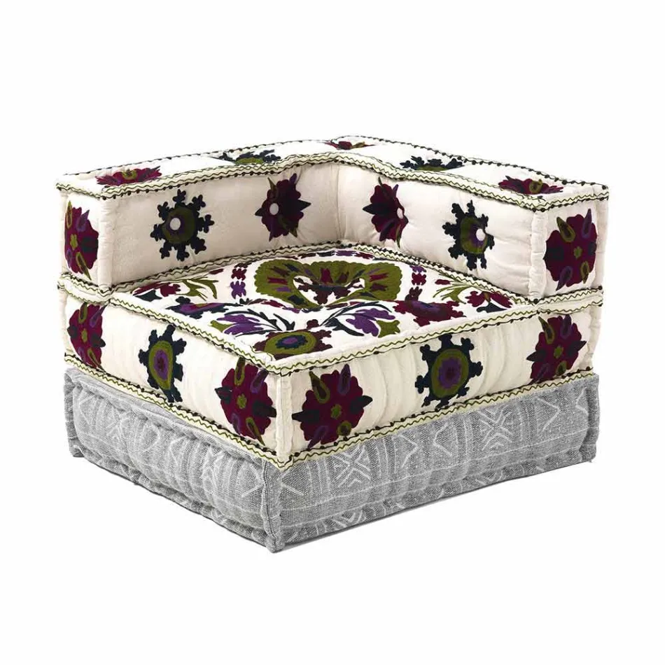 Chaise Longue Armchair von Ethnic Design aus Patchwork-Baumwolle für Wohnzimmer - Fiber Viadurini