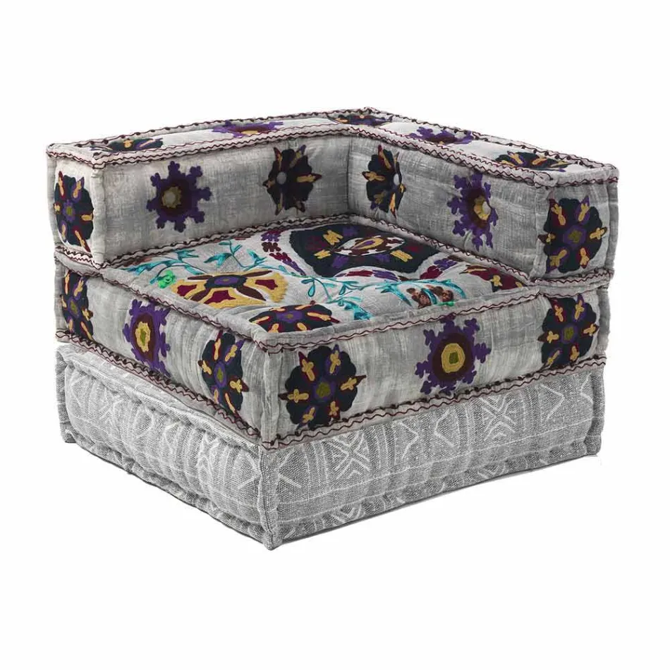 Chaise Longue Armchair von Ethnic Design aus Patchwork-Baumwolle für Wohnzimmer - Fiber Viadurini