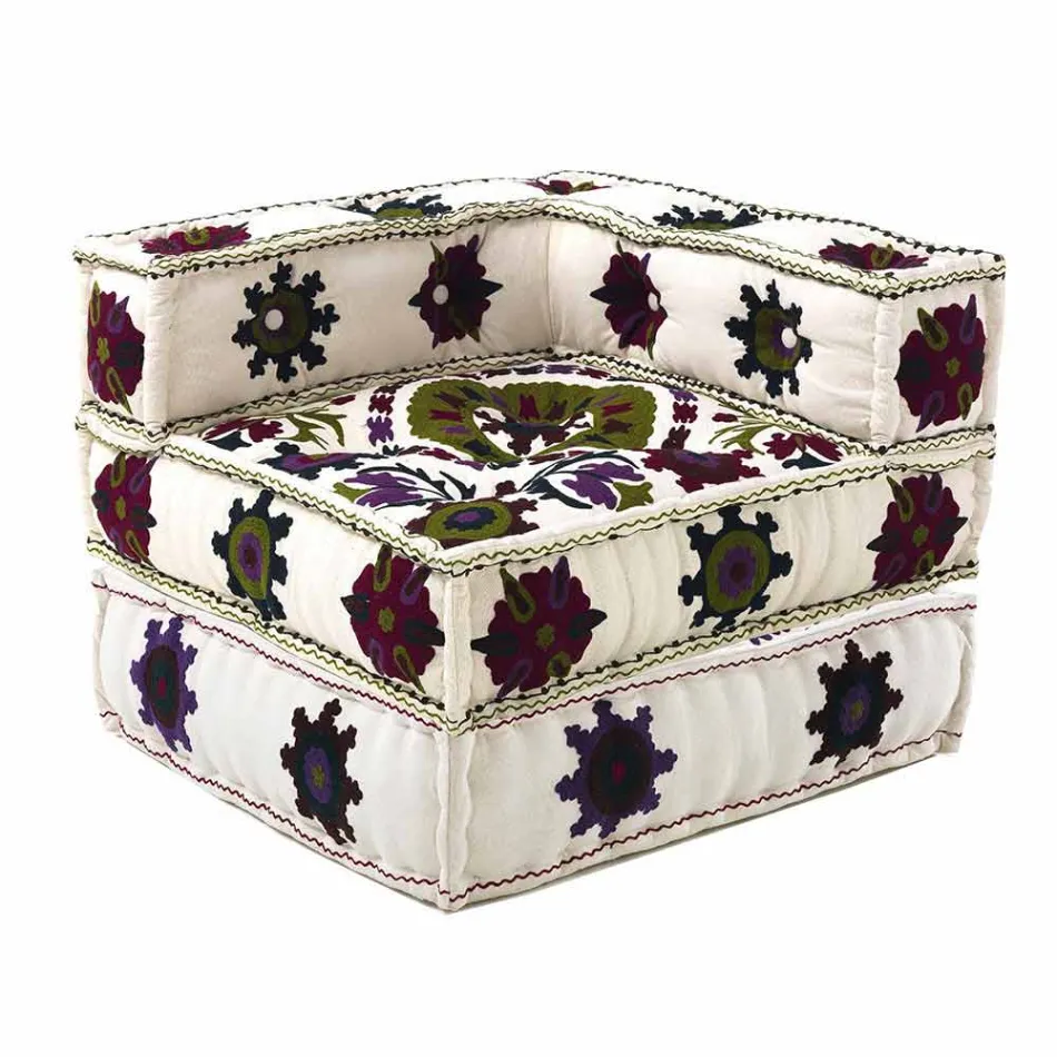 Chaise Longue Armchair von Ethnic Design aus Patchwork-Baumwolle für Wohnzimmer - Fiber Viadurini