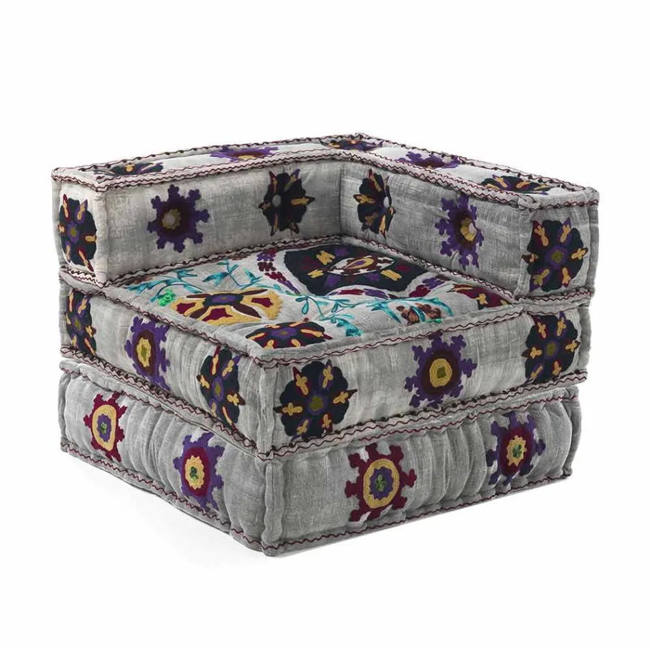 Chaise Longue Armchair von Ethnic Design aus Patchwork-Baumwolle für Wohnzimmer - Fiber Viadurini