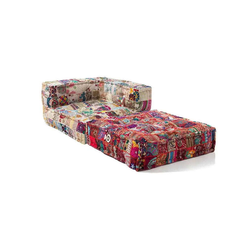 Chaise Longue Sessel aus Patchwork Baumwolle für Ethnic Design Lounge - Fiber Viadurini