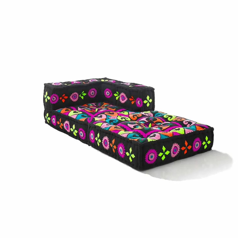 Chaise Longue Sessel aus Patchwork Baumwolle für Ethnic Design Lounge - Fiber Viadurini
