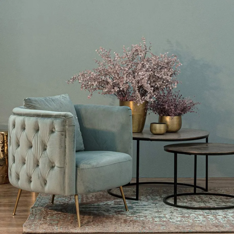 Klassischer Sessel aus gepolstertem Holz mit Samteffekt Homemotion - Nichy Viadurini