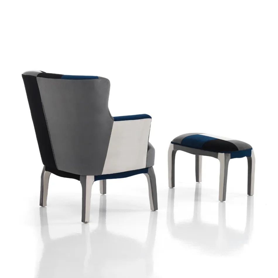 Sessel mit Pouf aus Patchworkstoff – Bromo Viadurini