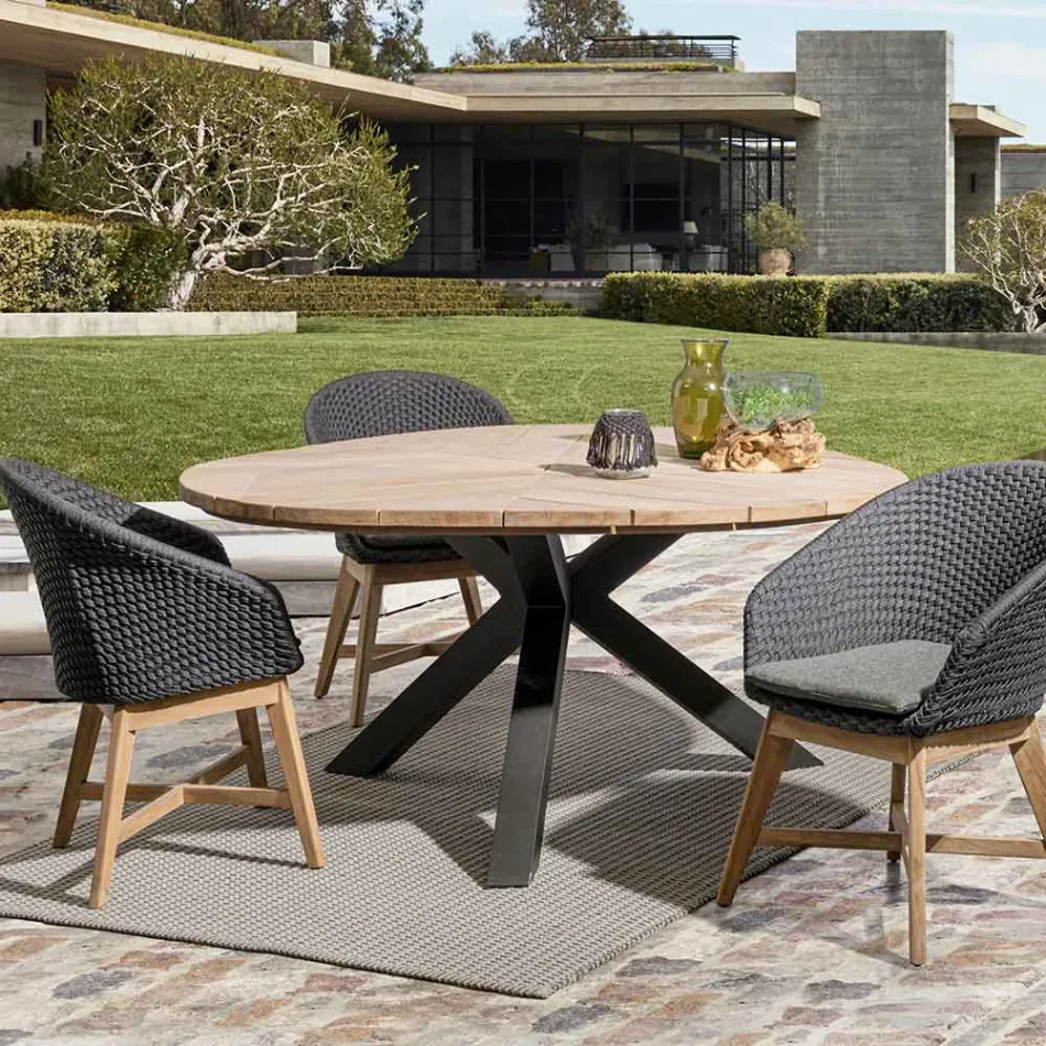 Outdoor-Sessel aus Holz und Seil mit Kissen, Homemotion, 2 Stück - Oskana Viadurini