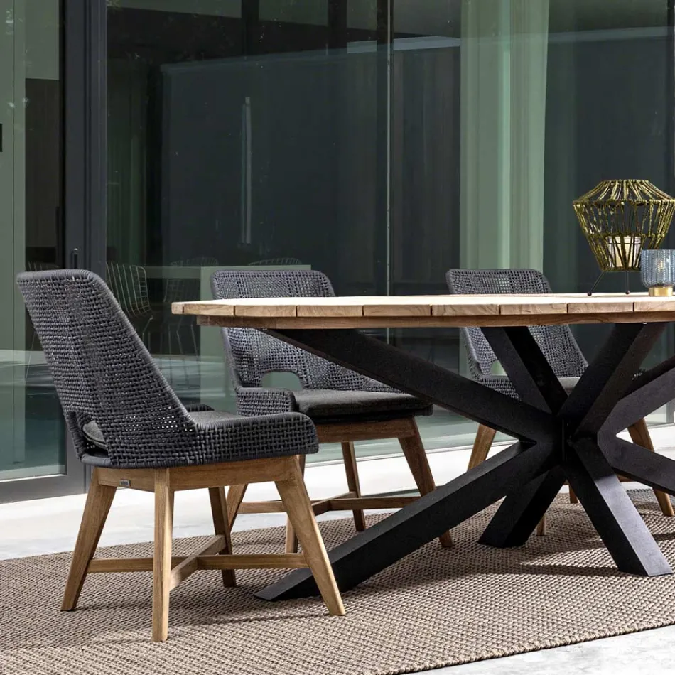 Outdoor-Sessel aus Holz und Seil mit Kissen, Homemotion, 2 Stück - Oskana Viadurini