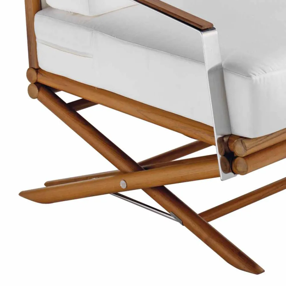 Outdoor-Sessel aus Naturholz oder Hochglanz oder Mattschwarz und Kissen - Suzana Viadurini