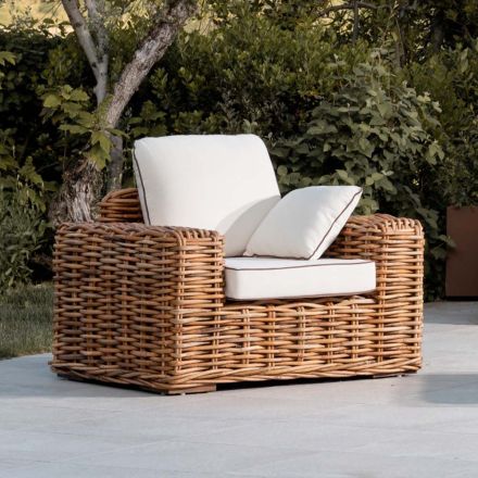 Outdoor-Sessel aus natürlichem Rattan mit Kissen inklusive - Keira Viadurini