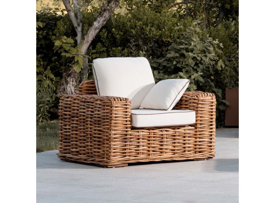 Outdoor-Sessel aus natürlichem Rattan mit Kissen inklusive - Keira Viadurini