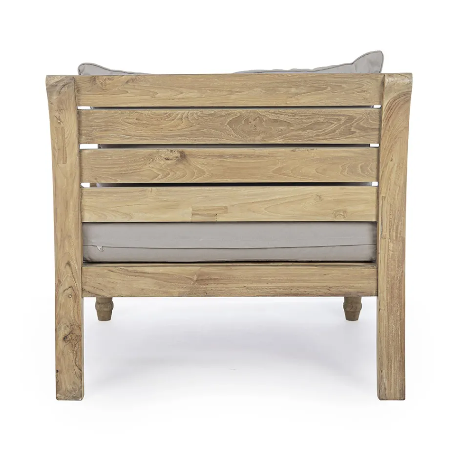 Outdoor-Sessel aus Teakholz mit Stoffkissen, Homemotion – Tatyana Viadurini