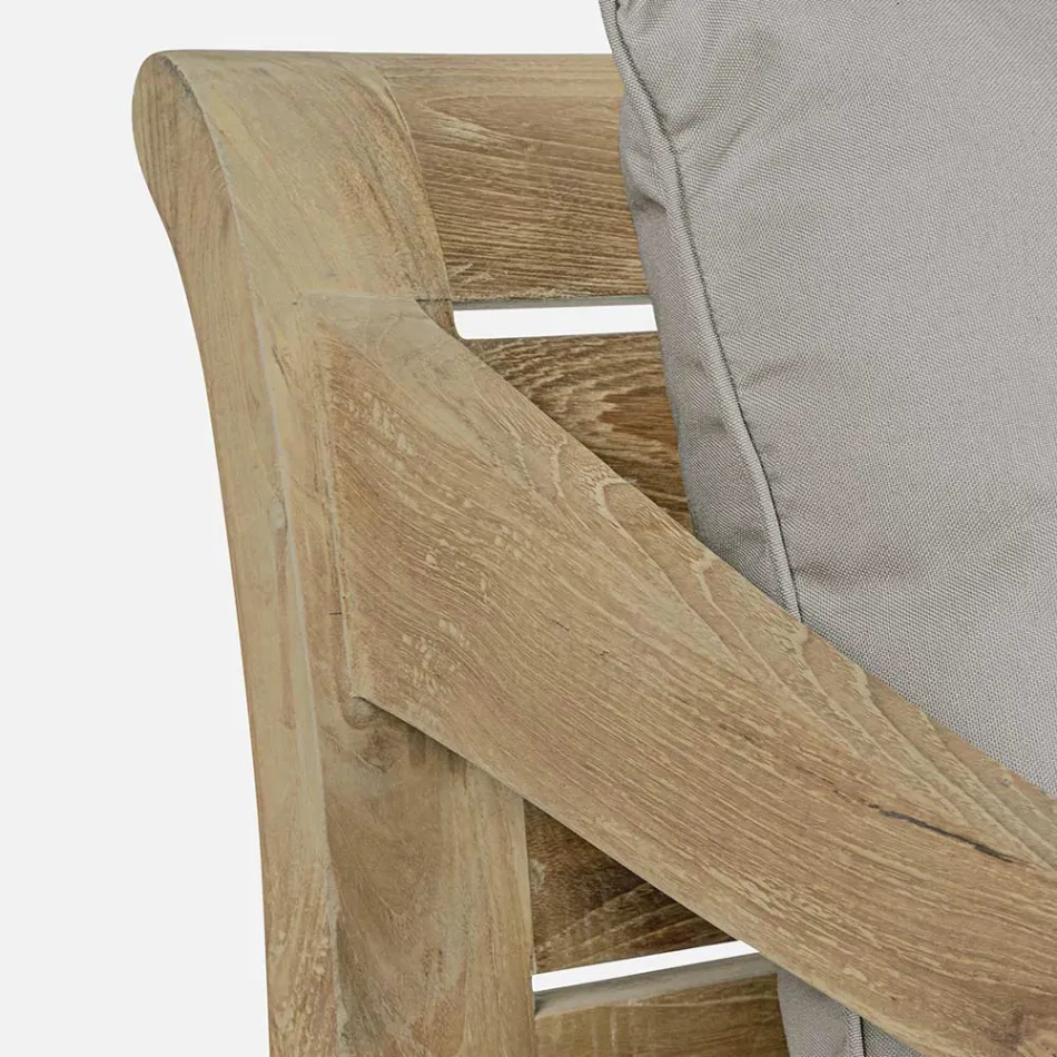 Outdoor-Sessel aus Teakholz mit Stoffkissen, Homemotion – Tatyana Viadurini
