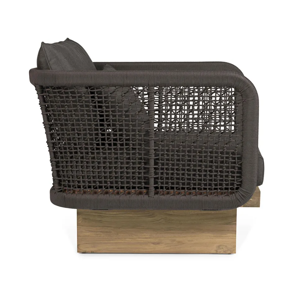 Gartensessel mit Teakholzgestell und Seilrückenlehne, Homemotion – Chantall Viadurini