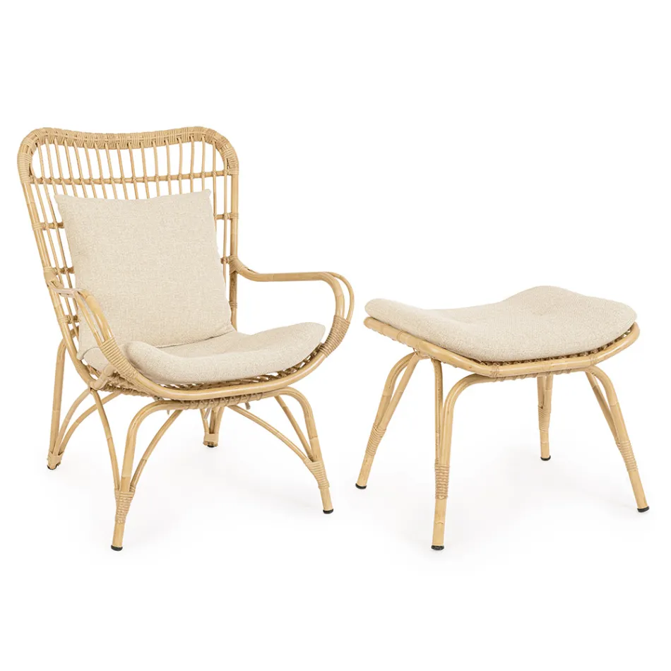 Gartensessel mit Fußstütze und Kunstfasergeflecht - Matter Viadurini