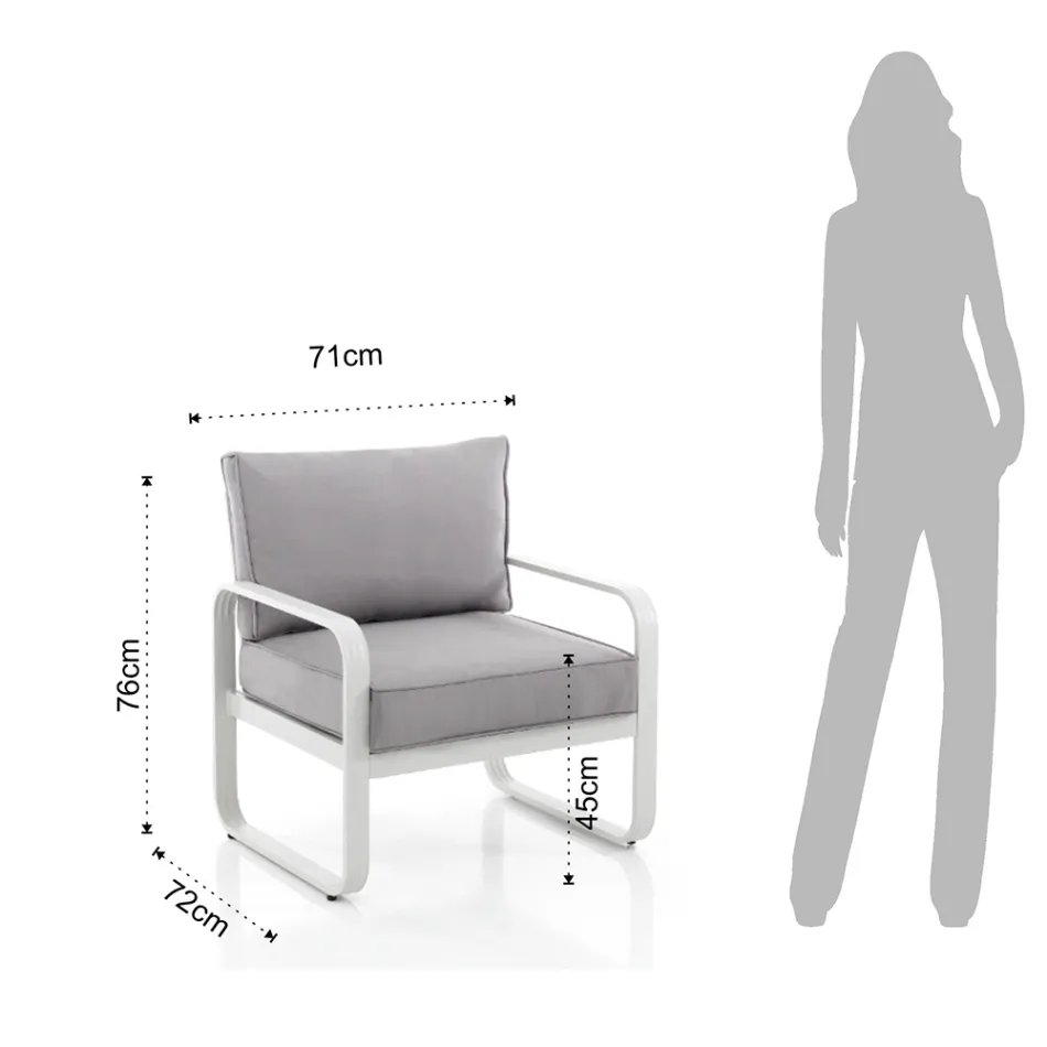 Gartensessel aus matt elfenbeinweißem Aluminium und grauen Kissen – Avoir Viadurini