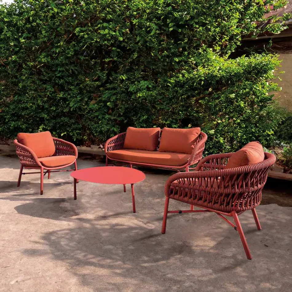 Gartenstuhl aus Aluminium, Seil und Marsala oder weißem Stoff - Brise Viadurini