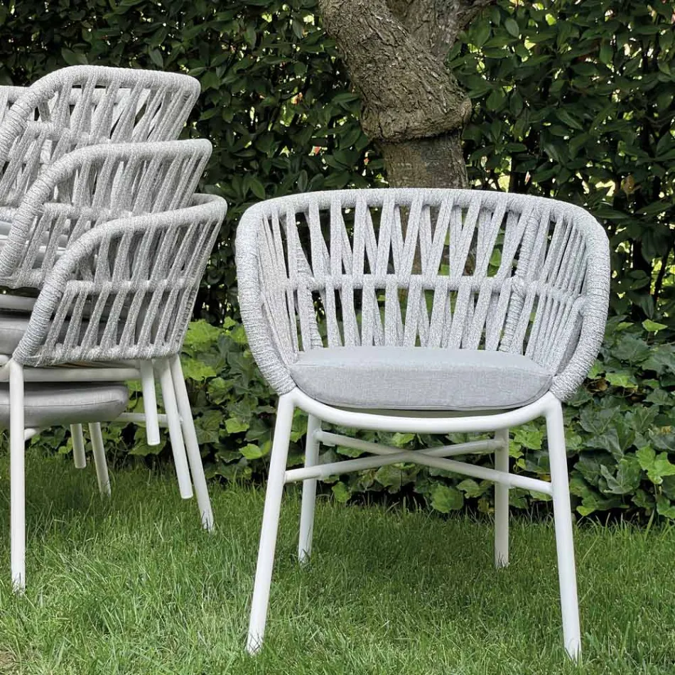 Gartenstuhl aus Aluminium, Seil und Marsala oder weißem Stoff - Brise Viadurini