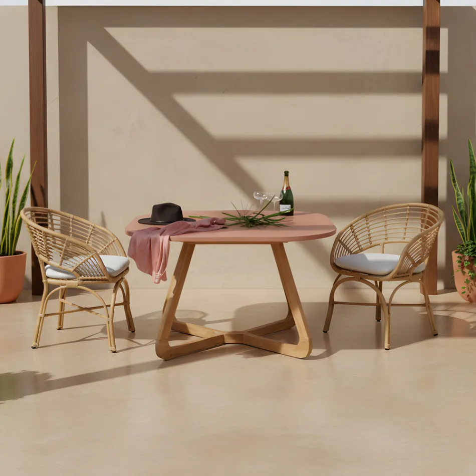 Gartensessel aus Aluminium- und Polyrattan-Geflecht und Kissen - Ellide Viadurini