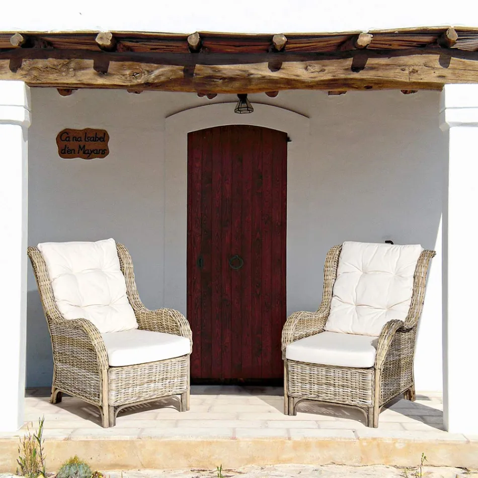 Gartensessel aus natürlichem Rattan für den Außenbereich mit Kissen – Supreme Viadurini