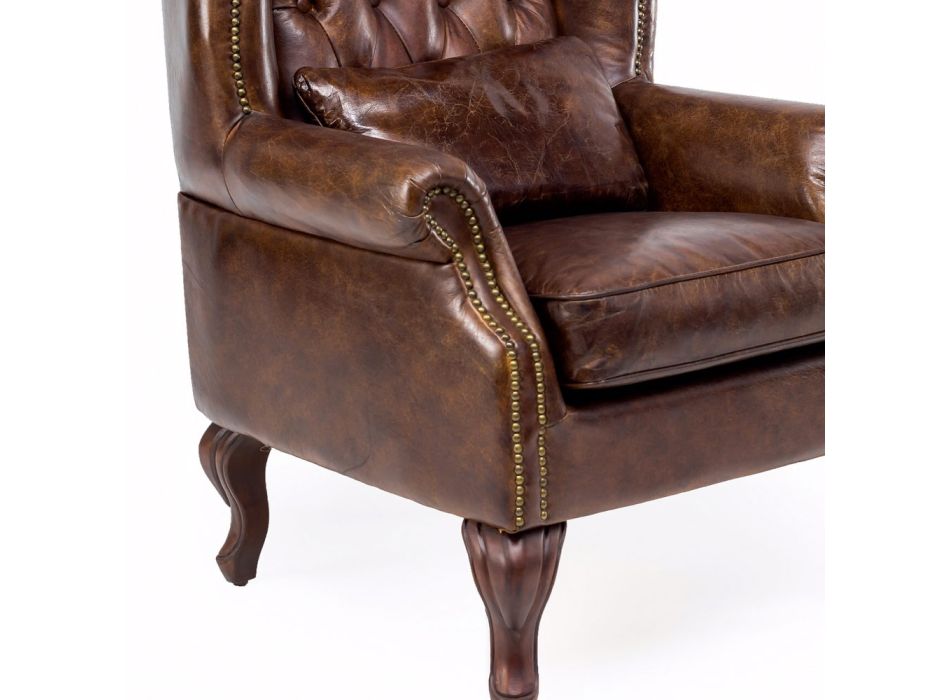 Indoor-Sessel aus Vintage-Leder mit gealterter Wirkung - Stempel Viadurini