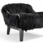 Niedriger Sessel aus schwarzem Leder und Pelz, hergestellt in Italien, Eli Viadurini