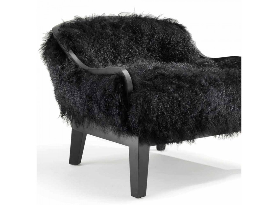Niedriger Sessel aus schwarzem Leder und Pelz, hergestellt in Italien, Eli Viadurini