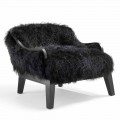 Kleiner Sessel aus Leder und schwarzem Fell, made in Italy Design Eli