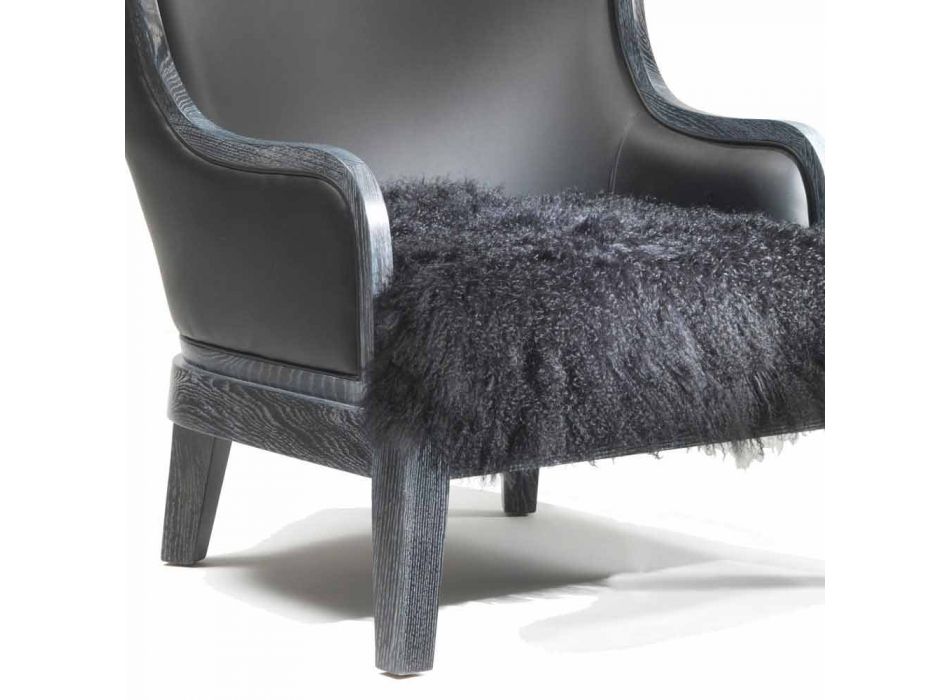 Eli Ledersessel und schwarzes Fell, klassisches Luxus-Design Viadurini