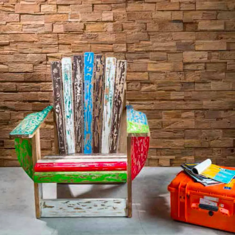 Wohnzimmersessel aus recyceltem massivem Teakholz - Boatta Viadurini