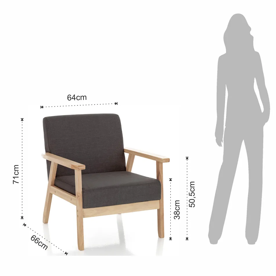 Wohnzimmersessel aus massivem Kiefernholz und dunkelgrauem Stoff - Basilicata Viadurini