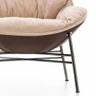 Wohnzimmer Sessel aus Leder und Stoff mit verchromter Basis Made in Italy - Litchi Viadurini