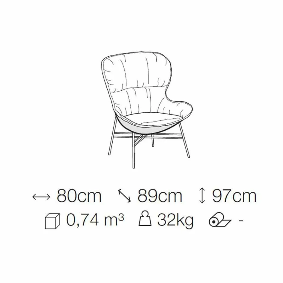 Wohnzimmer Sessel aus Leder und Stoff mit verchromter Basis Made in Italy - Litchi Viadurini