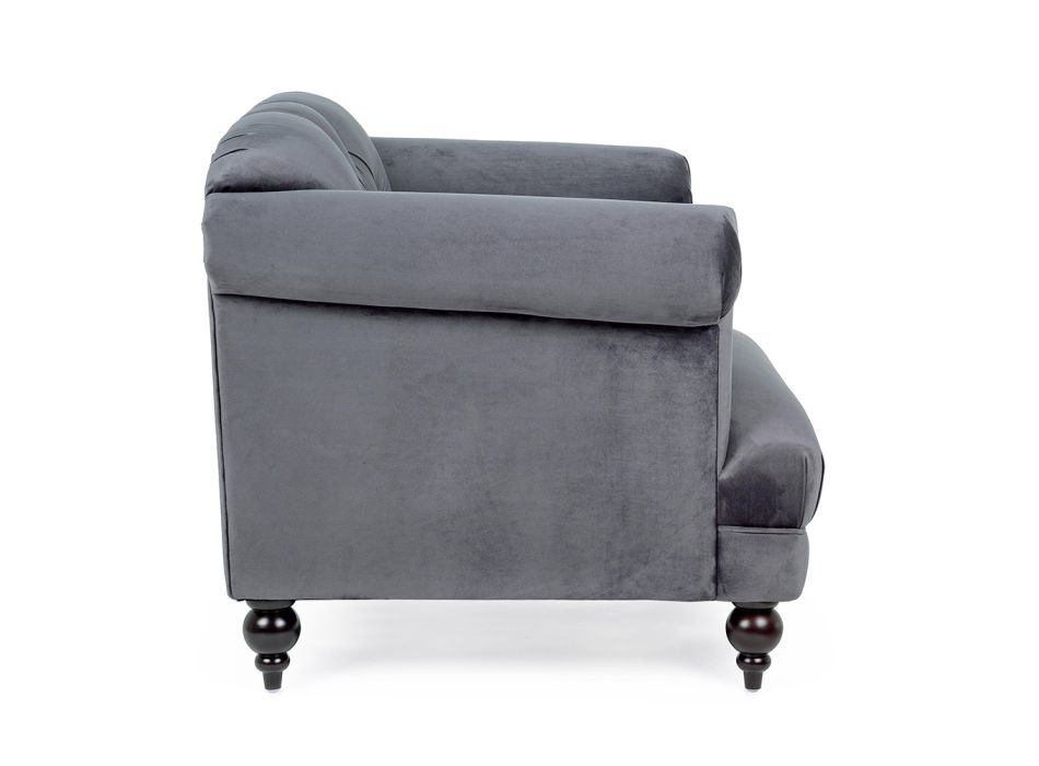 Klassischer Design-Sessel in Holz und Samtoptik in Grau oder Pink - Sanny Viadurini