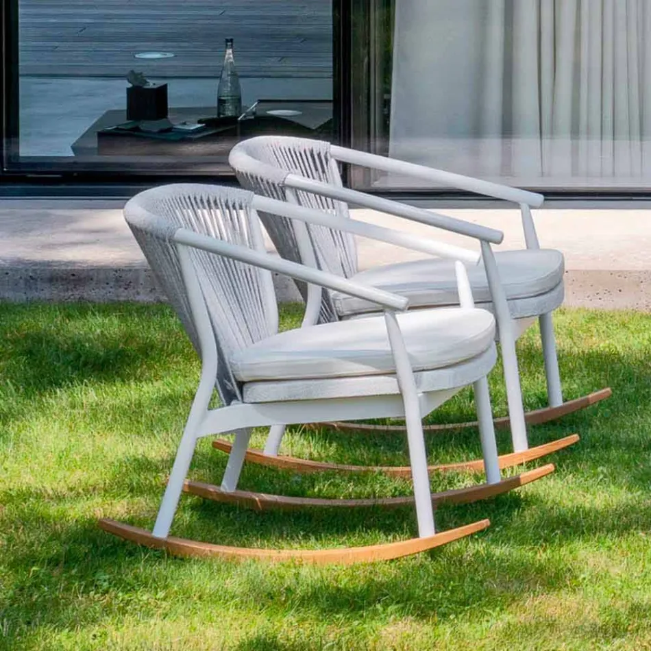 Garden Rocking Armchair Massiver und gepolsterter Stoff - Smart von Varaschin Viadurini