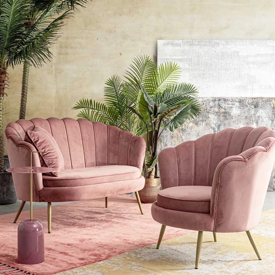 Eleganter gepolsterter Wohnzimmersessel Samteffekt 3 Ausführungen - Geppy Viadurini