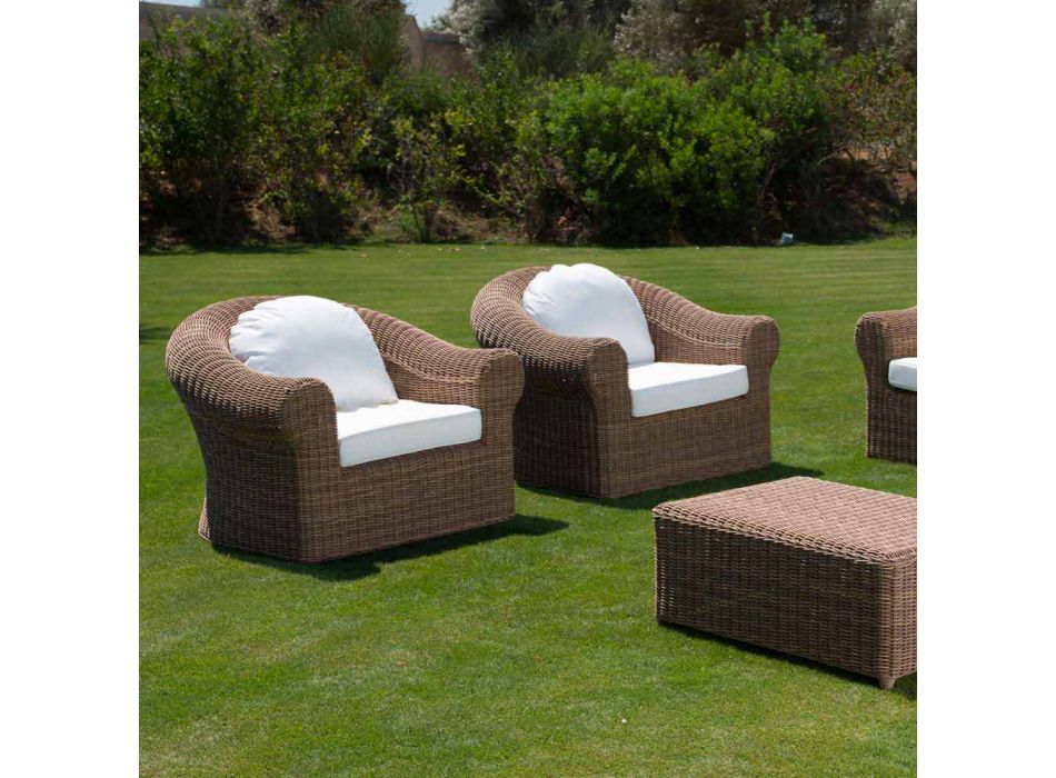 Outdoor-Sessel aus gewebtem synthetischem Rattan und weißem oder Ecru-Stoff - Yves Viadurini
