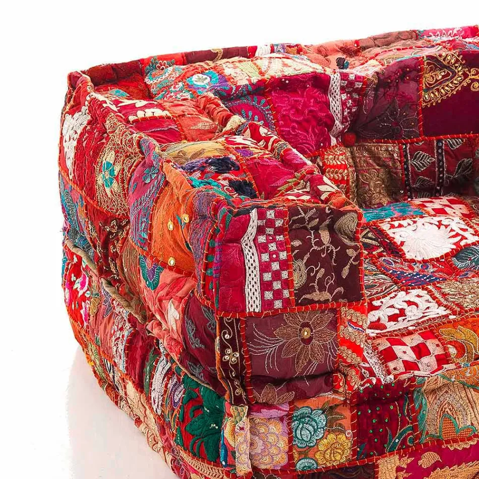 Ethnic Lounge Armchair aus Patchworkstoff und Samtfaser Viadurini