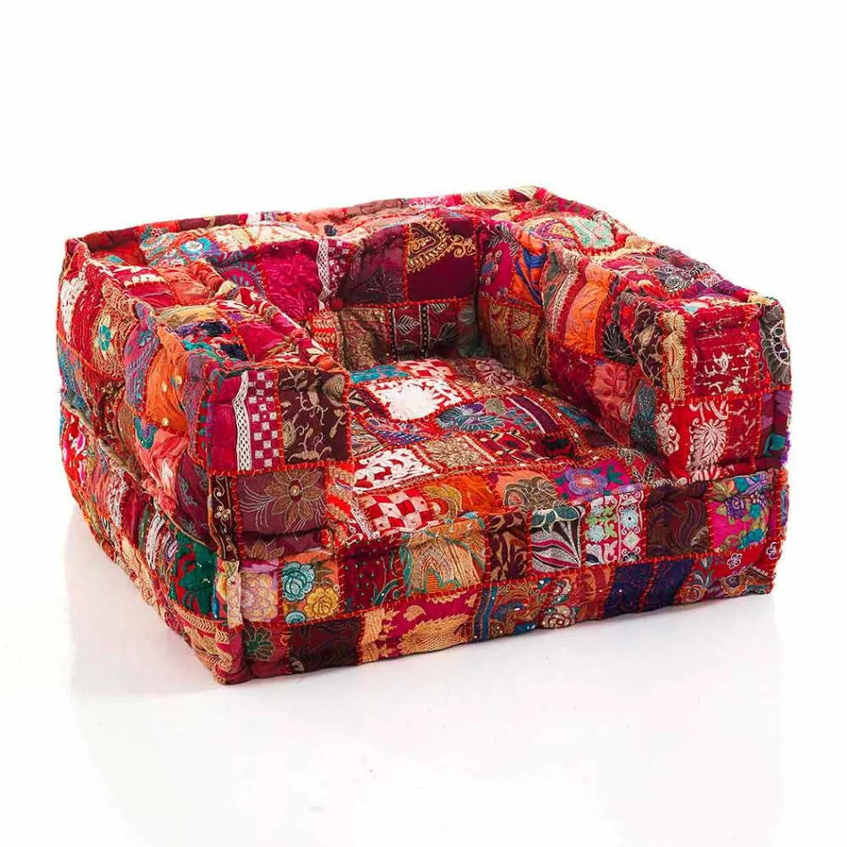 Ethnic Lounge Armchair aus Patchworkstoff und Samtfaser Viadurini