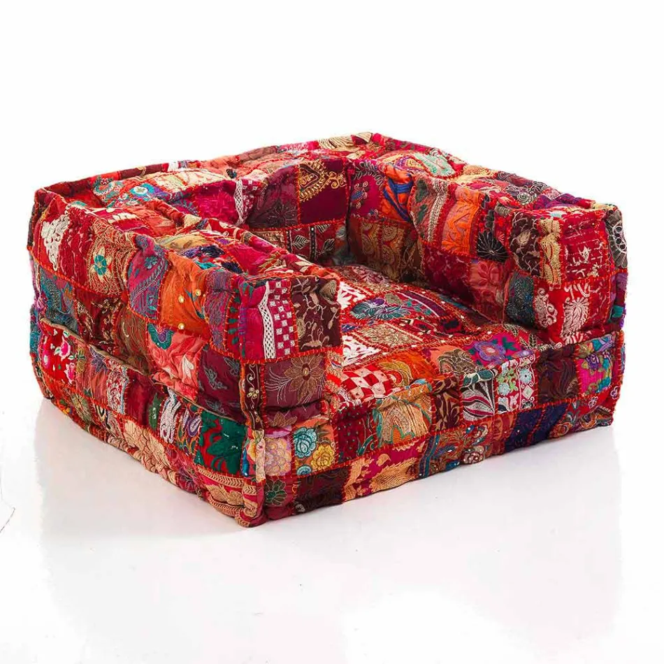 Ethnic Lounge Armchair aus Patchworkstoff und Samtfaser Viadurini