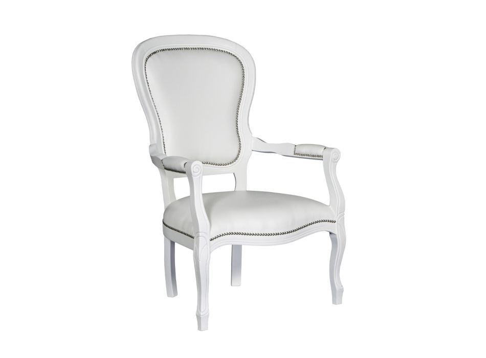 Sessel aus weißem Kunstleder und Struktur aus weiß lackiertem Holz, hergestellt in Italien – Onyx Viadurini
