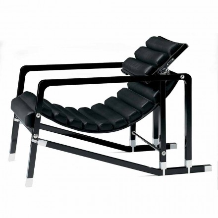 Moderner Sessel aus glänzend schwarz lackiertem Holz und Leder Made in Italy - Conga Viadurini