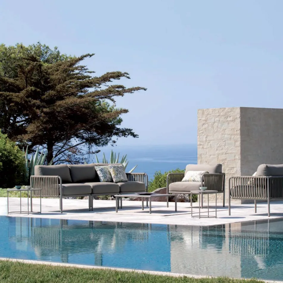 Outdoor-Sessel aus Stahl und Seil mit Kissen Made in Italy - Helga Viadurini