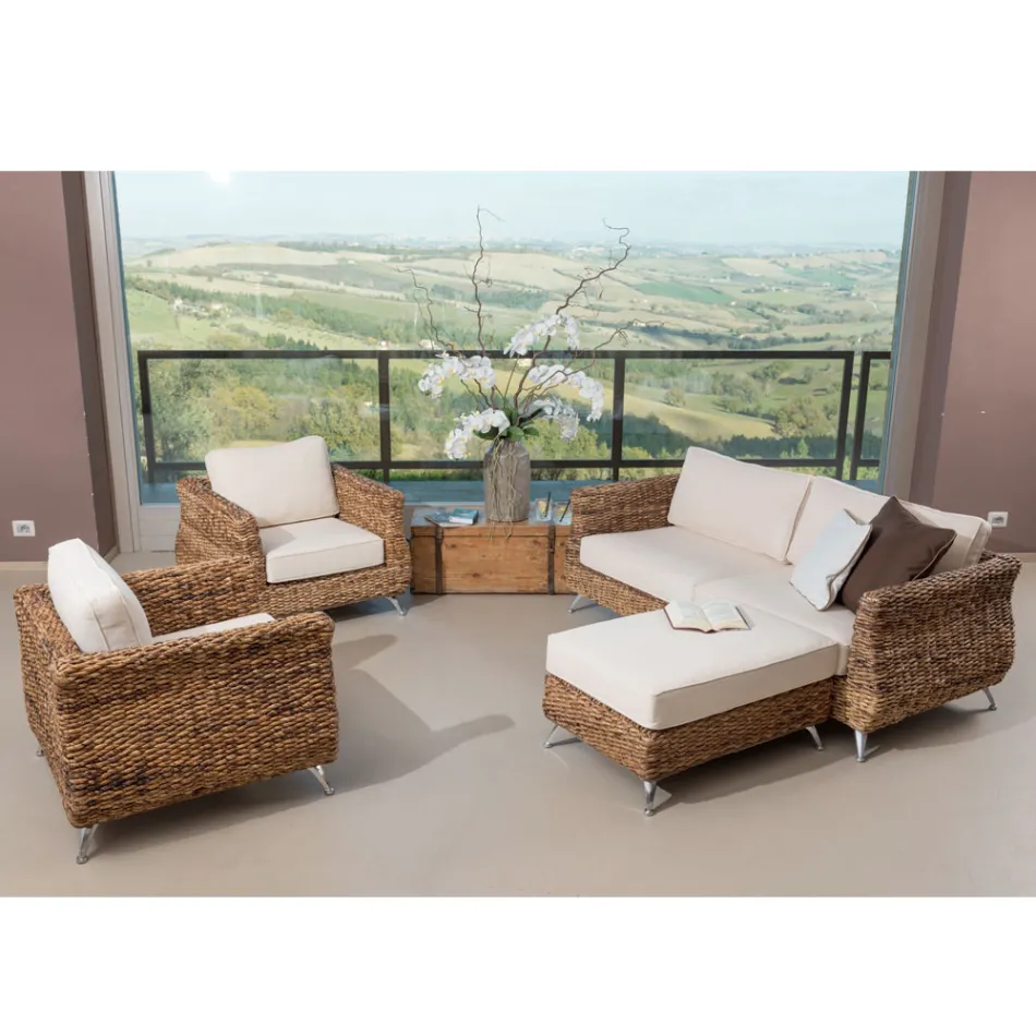 Outdoor-Sessel aus Bananengeflecht mit Kissen - Legolas Viadurini