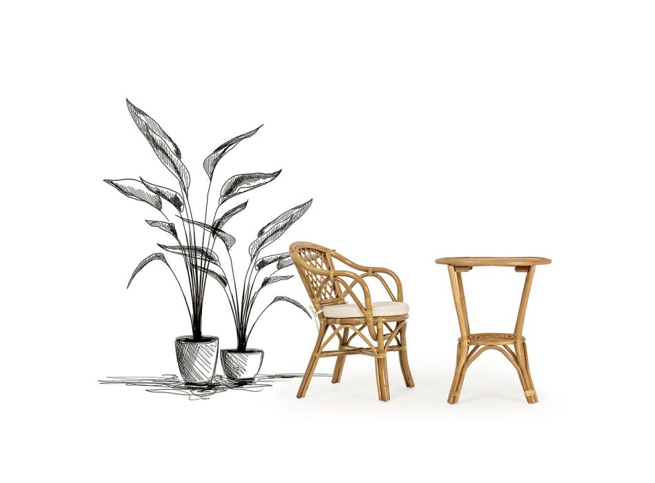 Outdoor-Sessel aus natürlichem Rattan, stapelbar, für den Garten – Spora Viadurini