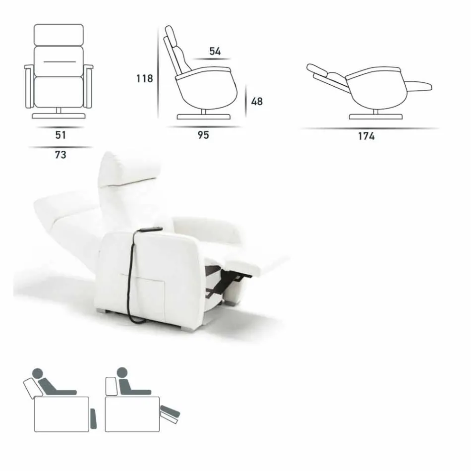 Motorisierter Relax- Drehsessel aus Stoff/Leder/Kunstleder Gemma Viadurini