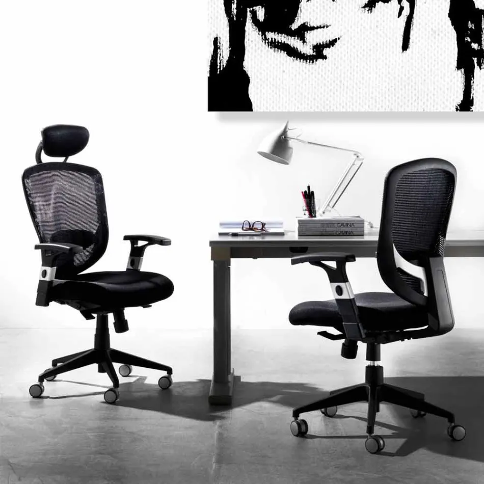 Semidirektionaler und funktionsfähiger moderner Drehsessel in Schwarz Reta - Simona Viadurini