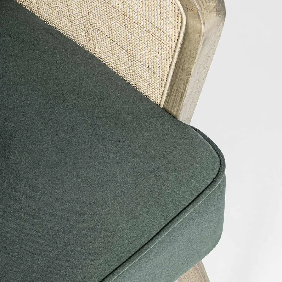 Vintage Holzsessel mit Rattan und Polyester Armlehnen - Ludovica Viadurini