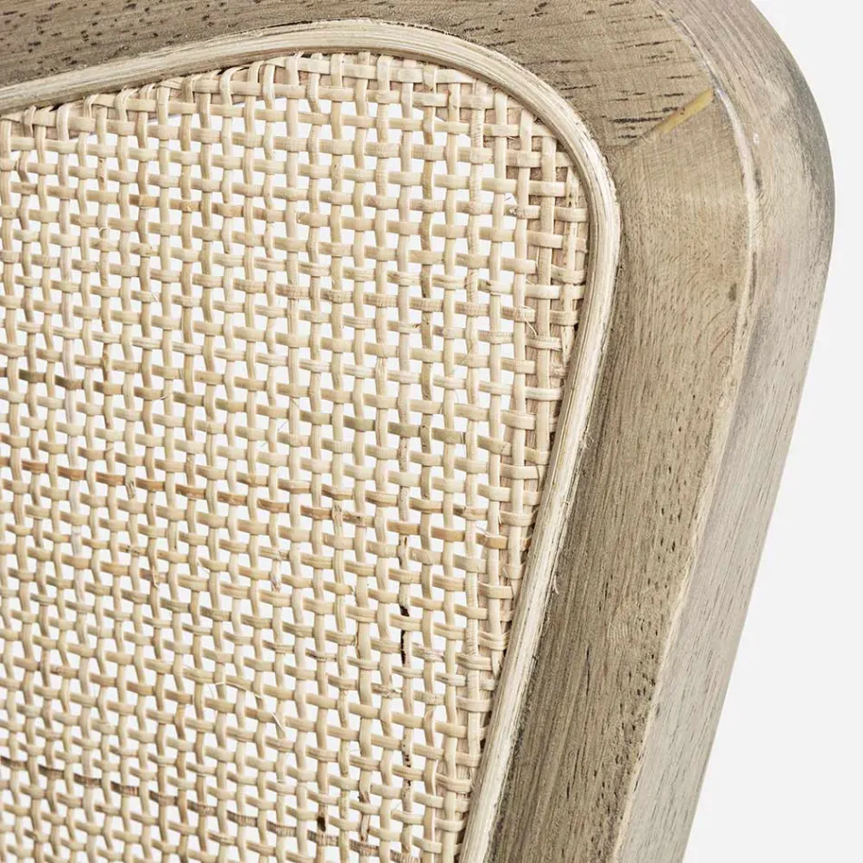 Vintage Holzsessel mit Rattan und Polyester Armlehnen - Ludovica Viadurini